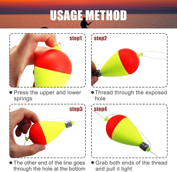 Weighted Fishing Bobbers 10-Pack - Slip Bobbers for Catfish with Spring Clip | 5 Sizes & Styles | High-Visibility EVA Floats with Bottom Weight for Stability