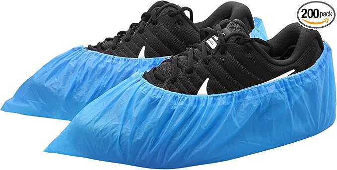 Hitituto Shoe Covers Disposable Non-slip for Indoors -200 Pieces (100 Pairs) Waterproof Premium CPE Booties Shoes Protectors Coverings, fits up to size 11 US Men and 13 US Women, Blue, Large