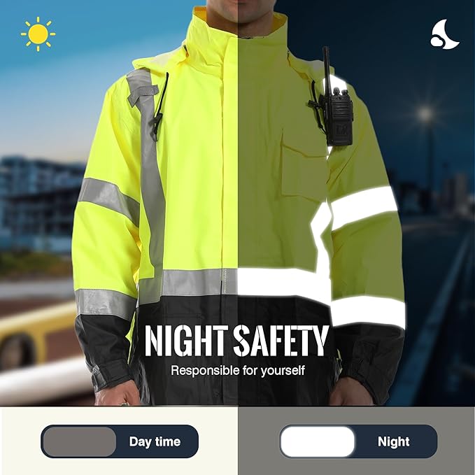 SKSAFETY Hi Vis Reflective Rain suits for Men Waterproof - High Vis Safety Rain Jacket, High Visibility Raincoat for Men