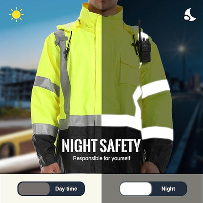 SKSAFETY Hi Vis Reflective Rain suits for Men Waterproof - High Vis Safety Rain Jacket, High Visibility Raincoat for Men