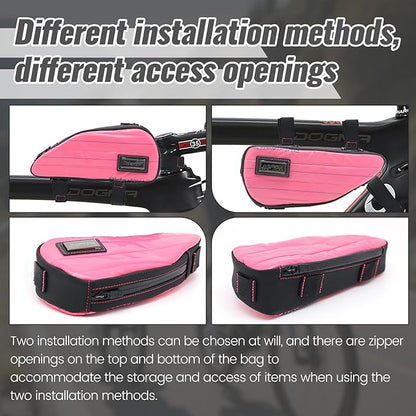 RideRow Bike Top Tube Bag Bicycle Front Frame Bag Waterproof Bike Pouch Pack,Phone Bag Cycling Accessories Pouch for Mountain Road Bike Pink