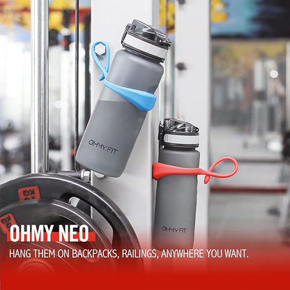 Tritan Sports Water Bottle with Magnetic Silicone Carry Strap & One Click Open Cap - Magnetic Drink Holder for Metal Equipment - Bottle w/Straps for Backpack, Belt & More (18oz, Fuschia)