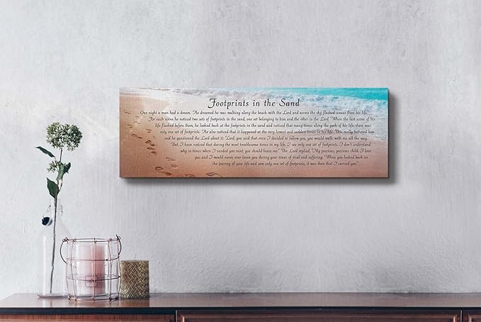 Footprints in the Sand Wall Decor, Footprints in the Sand Inspirational Wall Art, Beach Decor, Christian Gifts for Men and Women Chrisitan Wall Decor, Sympathy Gift.Ready To Hang, C3100-10x30