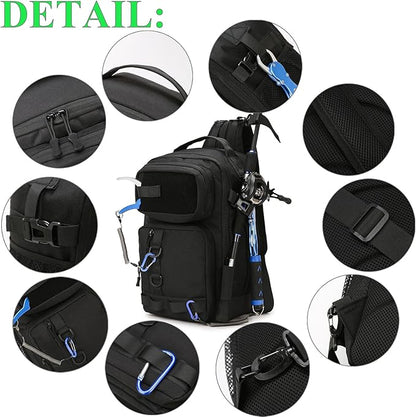 Fishing Backpack - Tackle Sling Bag- Fishing Gear Bags with Rod Holder and Fish Plier (Green)