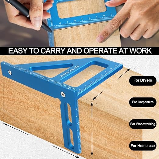 6" Imperial 3D Multi-Angle Measuring Ruler,45/90 Degree Aluminum Alloy Woodworking Square Protractor,Drawing Line,Miter Triangle Ruler High Precision Layout Measuring Tool for Woodworking