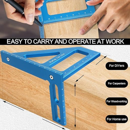 6" Imperial 3D Multi-Angle Measuring Ruler,45/90 Degree Aluminum Alloy Woodworking Square Protractor,Drawing Line,Miter Triangle Ruler High Precision Layout Measuring Tool for Woodworking