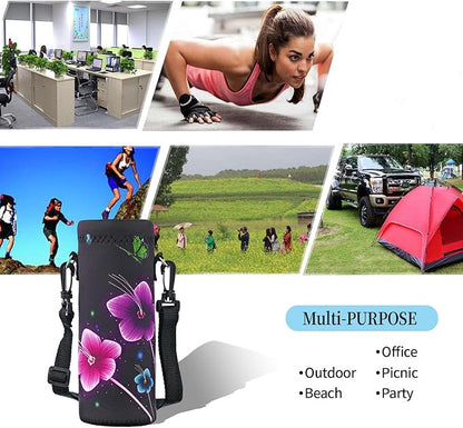 RICHEN Neoprene Water Bottle Carrier Bag with Adjustable Shoulder Strap,Insulated Water Bottle Cover for Stainless Steel/Glass/Plastic Bottles