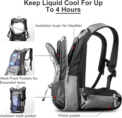 Hydration Pack, Insulated Hydration Backpack with 2L BPA Free Water Bladder and Storage, Hiking Backpack for Men, Women, Kids for Running, Cycling, Camping - Keep Liquid Cool up to 5 Hours