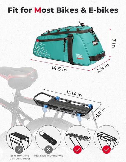 KEMIMOTO Rear Bike Rack Bag - 8L PVC Water Resistant Ebike Bags for Bicycle Rear Rack, Bicycle Trunk Pannier for Commuter Travel Shopping and Cycling (Green)