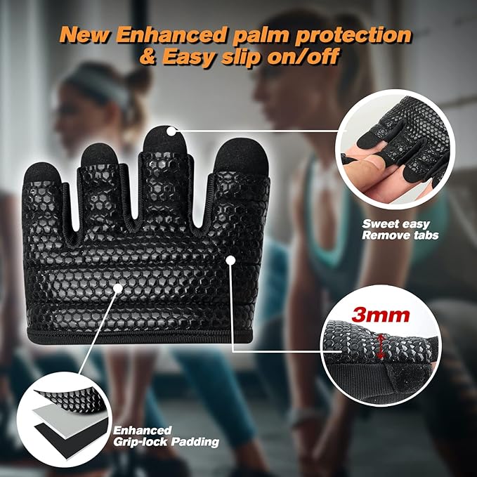 Minimal Workout Gloves,Short Micro Weight Lifting Gloves Grip Pads with Full Palm Protection & Extra Grip for Men Women Weightlifting,Gym,Cross Training,Powerlifting,WODs.