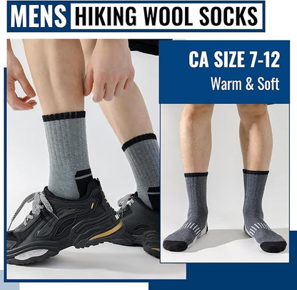 Josnown Thermal Hiking Socks Men 5 Pairs Warm Winter Thick Cushion Moisture Wicking Crew Boot Socks for Men, Size 7-12