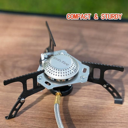 ONLYFIRE Portable Camping Gas Stove, Backpacking Camp Stove with Piezo Ignition, 1LB Propane Adapter, Mini Camp Stove with Carry Bag for Outdoor Cooking, Picnic, Camping and Hiking, GS333