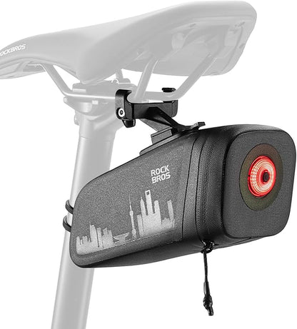 ROCKBROS Bike Saddle Bag with Night Riding Taillight and Brake Sensor- Waterproof Road & Mountain Bike