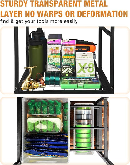 Ghosthorn Fishing Rod Holders for Garage Fishing Pole Rack Containers Included, up to 10 Rods Tackle Box Reel Storage Fishing Rod Rack Rotating Cart Fishing Gear Equipment Organizer