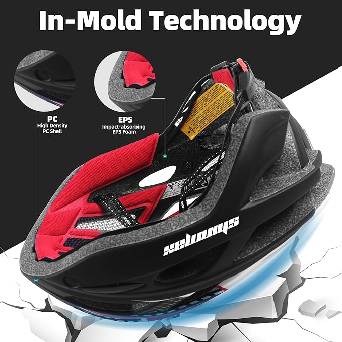 Shinmax Bike Helmet, CPSC/CPC Bike Helmet for Adult Men Women with Magnetic Goggles&Led Back Light Cycling Helmet Adjustable SM-T69