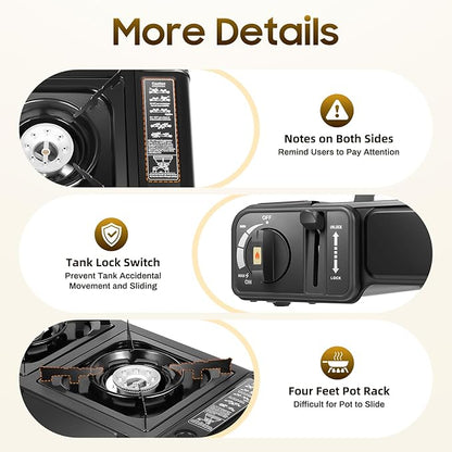 Portable Camping Stove Lightweight Design Gas Grill with Ceramic Ignitor 2 Burner Tabletop BBQ Grill for Outdoor Cooking Safe and User Friendly Ideal for Camping BBQ Parties Family Gatherings