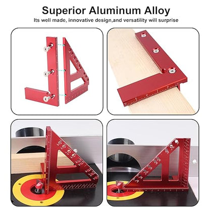 Imperial 3D Carpenter Square Hole Scribing Triangle Ruler,Quick 15° to 90° Multi-Angle Measuring Ruler with Angle Pin,Aluminum Alloy Woodworking Square Protractor High Precision Layout Tool