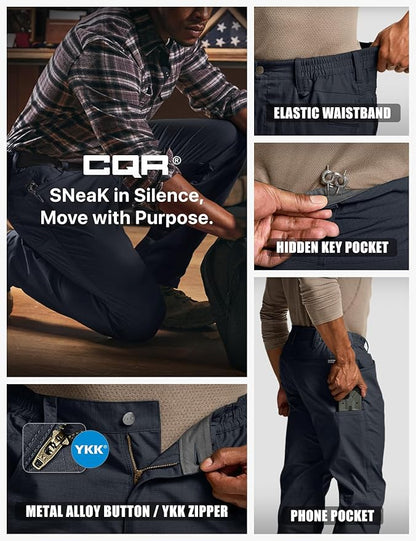 CQR Men's Flex Stretch Tactical Pants, Water Resistant Ripstop Cargo Pants, Lightweight EDC Outdoor Work Hiking Pants