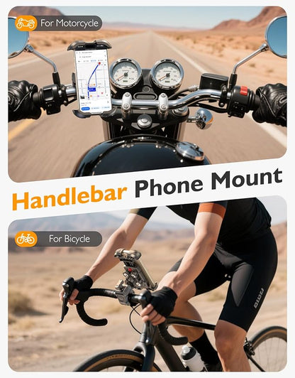 Bike Phone Holder, [Vibration Damper] [Tool-Free] Motorcycle Phone Mount, [Silicone Cushion] Handlebar Mount with Security Lock Compatible with iPhone, Samsung and 4.7-6.9'' Devices