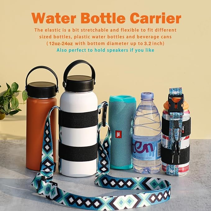 HEYSKAY Water Bottle Holder With Handle and Adjustable Shoulder Strap, Sling With Carabiner for 12oz-40oz Hydro Flask, Sports, Gym, Hiking, Camping, Walking