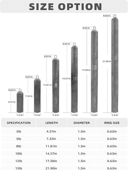 BLUEWING Deep Drop Weights Heavy Fishing Weights 3lb,5lb,8lb,10lb,12lb,15lb Fit in Rod Holder Lead Swordfish Sinker Fishing