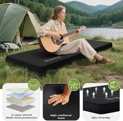 Self-Inflating Sleeping Pad with Portable Electric Air Pump, 4in Thick Memory Foam Camping Mattress for Tent Cot & Car Travel, Fast Inflate & Deflate Camping Pad
