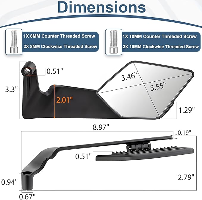 Motorcycle Rear View Mirrors, Stealth Wind Wing Side Mirrors Compatible with 2025 Kawasaki Z400 Z650 Z900 Z1000 Duke 125 200 250 390 690 790 1290 MT03 MT07 MT09 MT10 etc (Large Mirror(Normal))