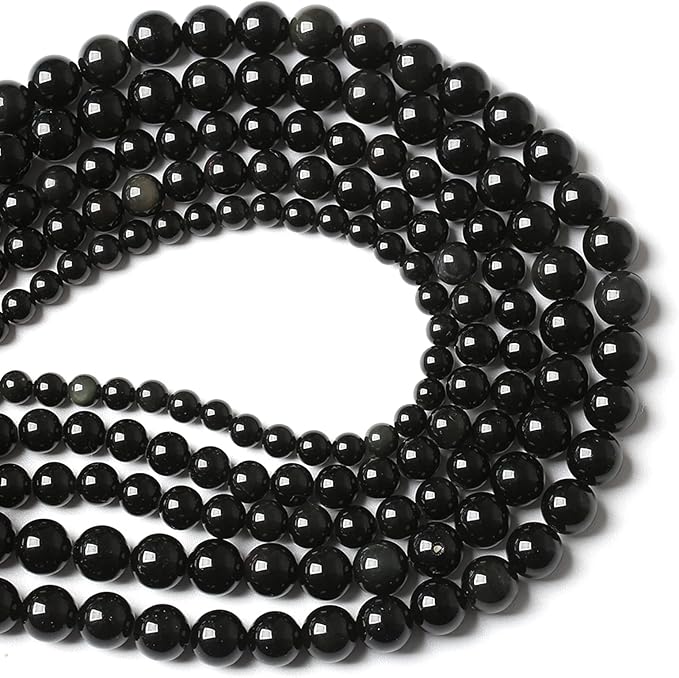 12MM 32PCS Natural Stone Black Obsidian Gemstone Loose Beads for Jewelry Making DIY Bracelet 1 Strand