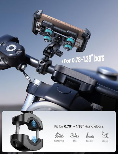 Lamicall Motorcycle Phone Mount Holder - [Dual Vibration Dampener] [Metal Adjustment Arm] Motorcycle Cell Phone Holder, Bike Handlebar Phone Mount, for iPhone 16 15 14 Pro Max, 4.7-6.7" Phones, Blue