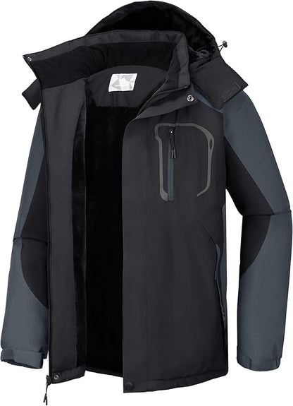 CAMELSPORTS Mens Winter Jacket Waterproof Warm Snow Ski Jackets Faux Fur Fleece Rain Coats with Removable Hood