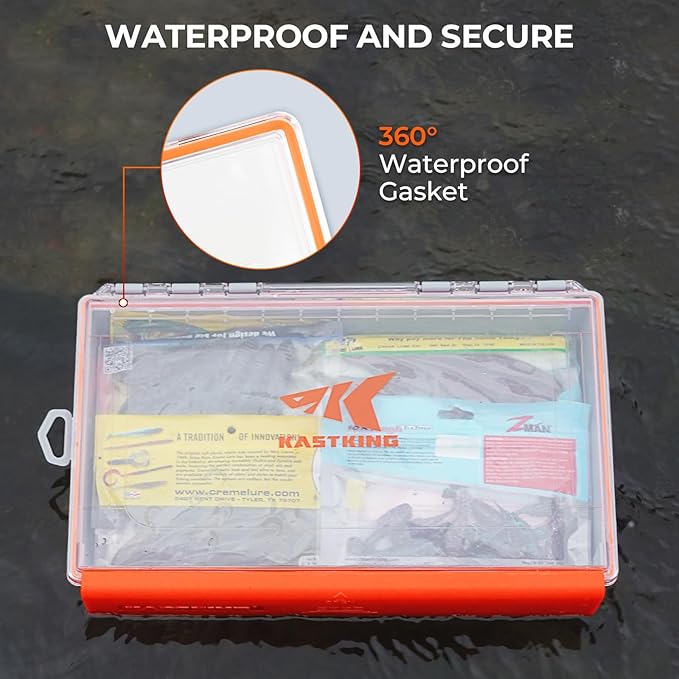 KastKing HyperSeal Waterproof Tackle Box, 3700 Deep Tackle Trays, Fishing Tackle Box Organizer With Exterior Stickers, Fishing Gear & Fishing Accessories Storage