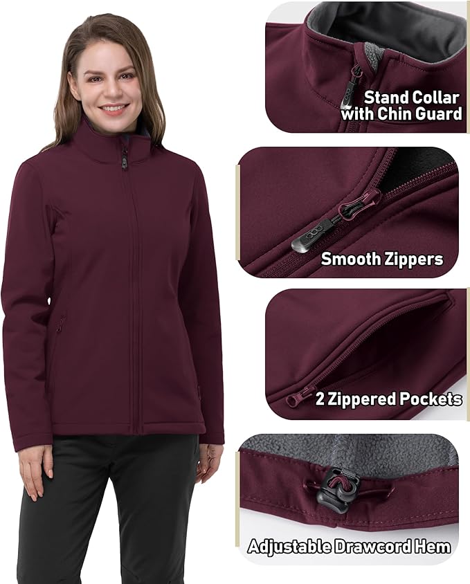 33,000ft Women's Lightweight Softshell Jacket Fleece Lined Windbreaker Waterproof Warm Jacket for Running Golf Hiking