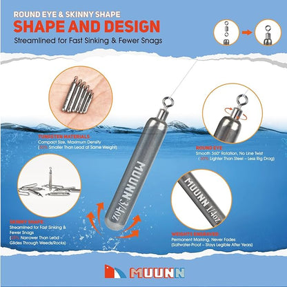 10 Pack Tungsten Free Rig Skinny Drop Shot Weights,Raindrop Free Rig Fishing Sinkers kit for Drop Shot Rig