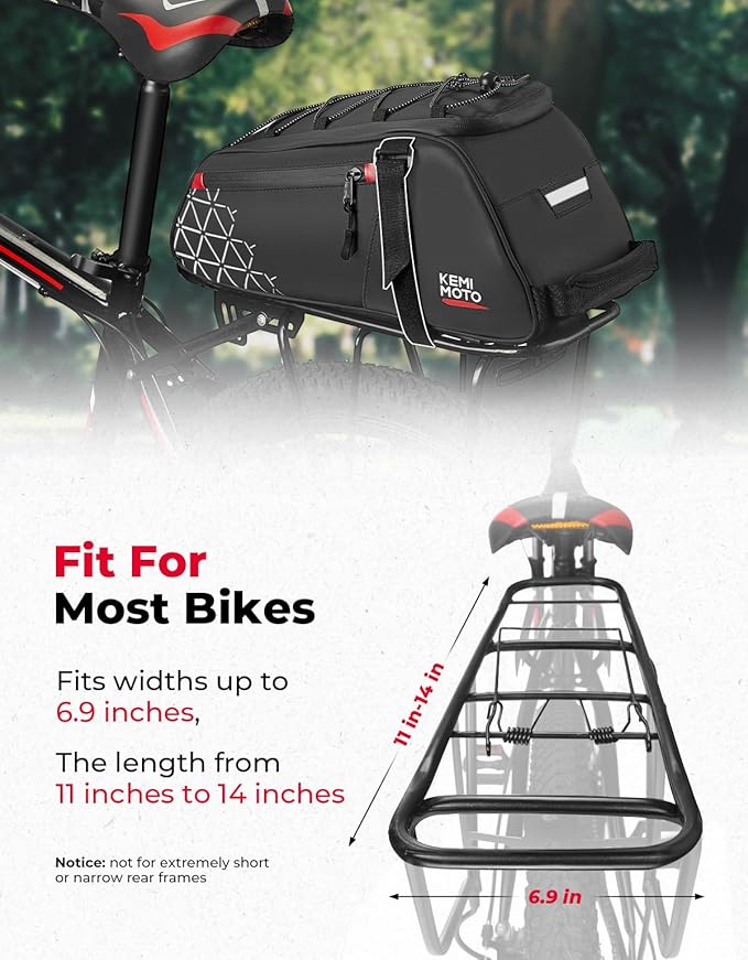 KEMIMOTO 8L Bike Bag with 6L Removable Cooler Bag, Bike Rear Rack Bag PVC Water Resistant Insulated Bag, Bicycle Trunk Pannier with Shoulder for Cycling Ebike Back Seat Storage