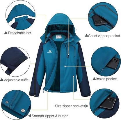 CAMELSPORTS Mens Winter Jacket Waterproof Warm Snow Ski Jackets Faux Fur Fleece Rain Coats with Removable Hood