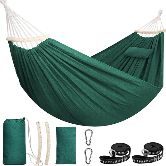 Chihee Hammock for Stand 9.8ft x 4.9ft Soft Cotton Hammock Holds Up to 660lbs Portable Tree Hammocks with Detachable Spreader Bar Pillow 2 Strong Webbings 2 Carabiners Patio Garden Indoor Outdoor