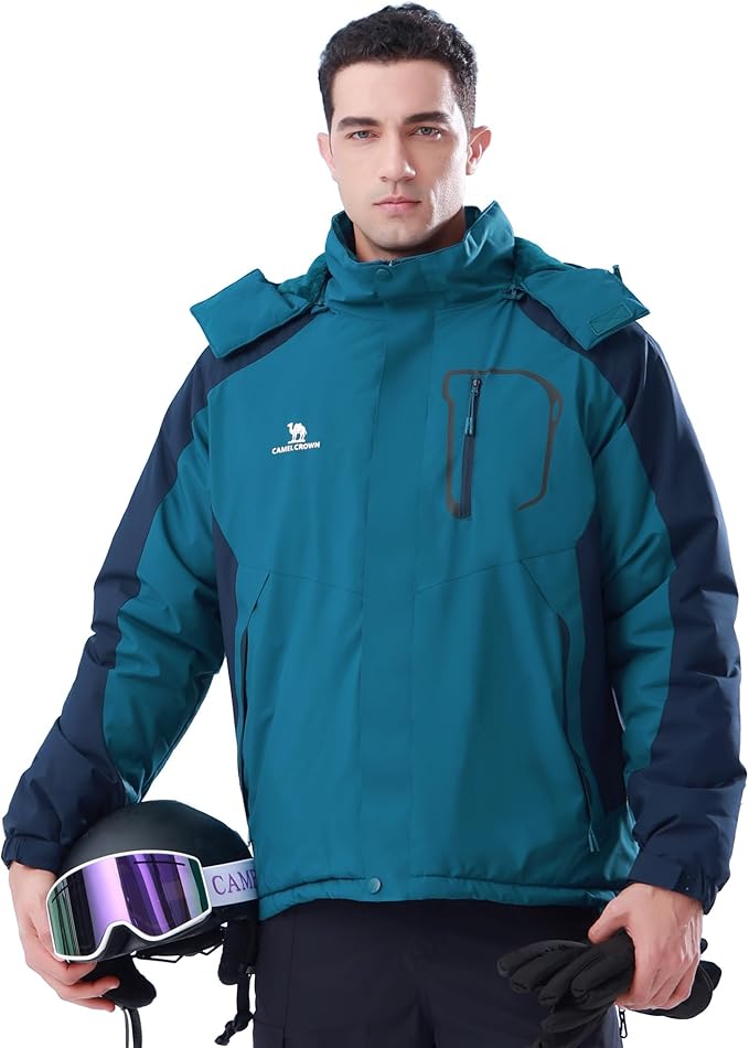 CAMELSPORTS Mens Winter Jacket Waterproof Warm Snow Ski Jackets Faux Fur Fleece Rain Coats with Removable Hood