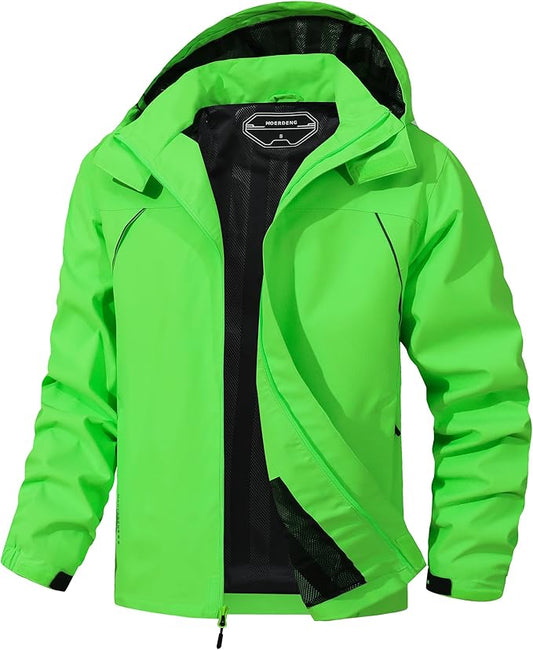 Outdoor Men's Waterproof Raincoat Windbreaker Lightweight Rain Jacket with Detachable Hood