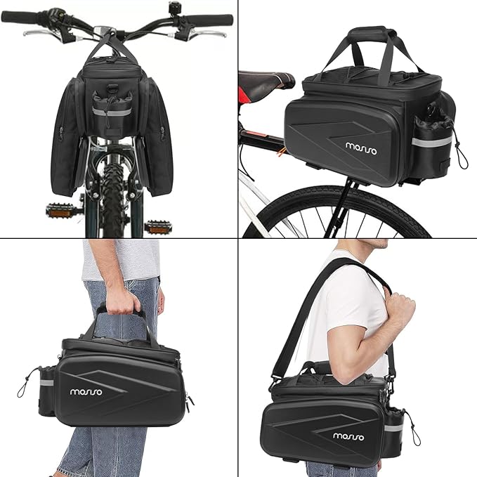 MOSISO Bike Rack Bag Trunk Cooler Handbag, Bicycle Insulated Rear Seat Bag 2 Side EVA Pockets with Side Foldable Panniers, 8L Cycling Backseat Storage Cargo Luggage Pouch with Shoulder Strap, Black