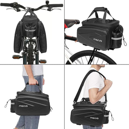 MOSISO Bike Rack Bag Trunk Cooler Handbag, Bicycle Insulated Rear Seat Bag 2 Side EVA Pockets with Side Foldable Panniers, 8L Cycling Backseat Storage Cargo Luggage Pouch with Shoulder Strap, Black