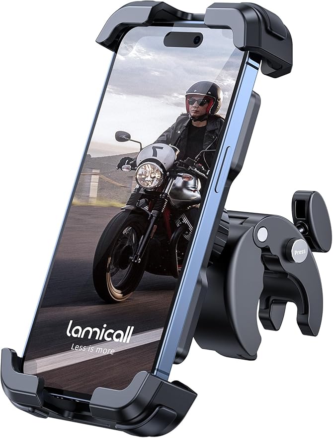 Lamicall Motorcycle Phone Mount, Bike Phone Holder - [Metal Lock] Upgrade Quick Install Handlebar Clip for Bicycle Scooter, Cell Phone Clamp for iPhone 17 16 15 Pro Max, Galaxy, 4.7-6.8" Phones