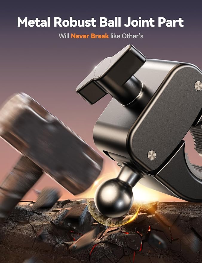 JOYROOM Motorcycle Phone Mount, [1s Auto Lock][100mph Military Anti-Shake] Bike Phone Holder for Bicycle, [10s Quick Install] Handlebar Phone Mount, Compatible with iPhone, Samsung, All Phone, Orange