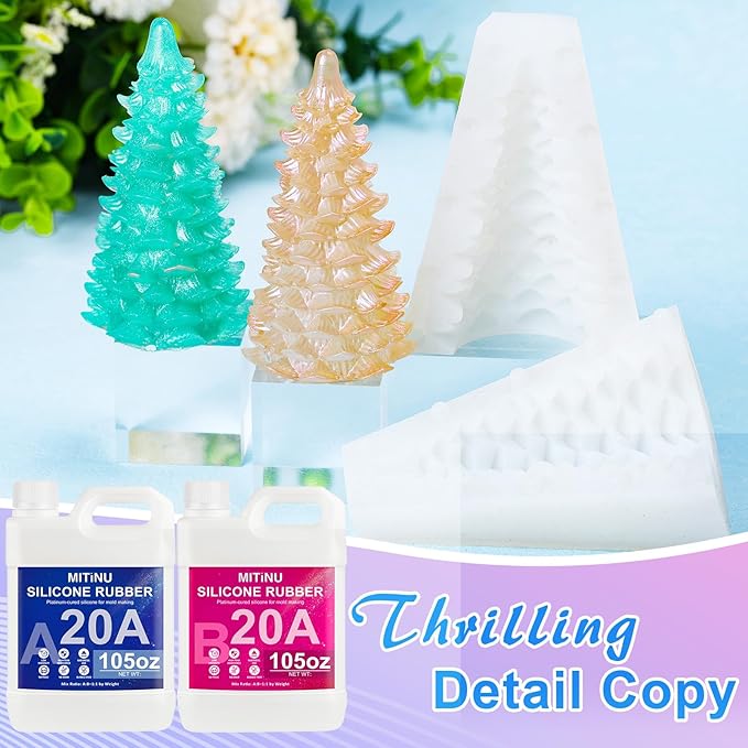 Silicone Mold Making Kit - 20A Liquid Silicone Rubber (1:1 Mix), Non-Toxic & Bubble Free Platinum Cure Silicone for Making Molds for Resin, Soap, Concrete, Craft Molds - 210oz Total