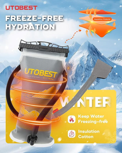 Insulated Water Bladder with Bite Valve Cover Keeps Water Cool or Warm for Hours, Leakproof TPU Hydration for Hiking Camping and Backpacking