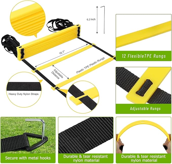 20FT Agility Soccer Ladder Cones for Training Equipment As Gifts for Boys