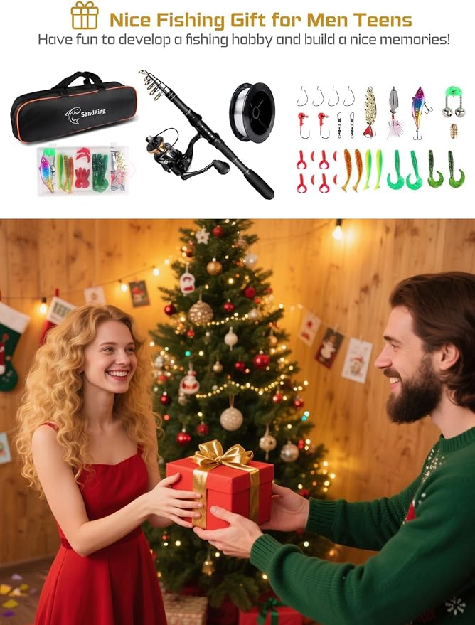 Fishing Pole Kit 6.89FT, Carbon Fiber Telescopic Fishing Rod and Reel Combo with Spinning Reel, Line, Bionic Bait, Hooks and Carrier Bag for Adult Teens Beginners