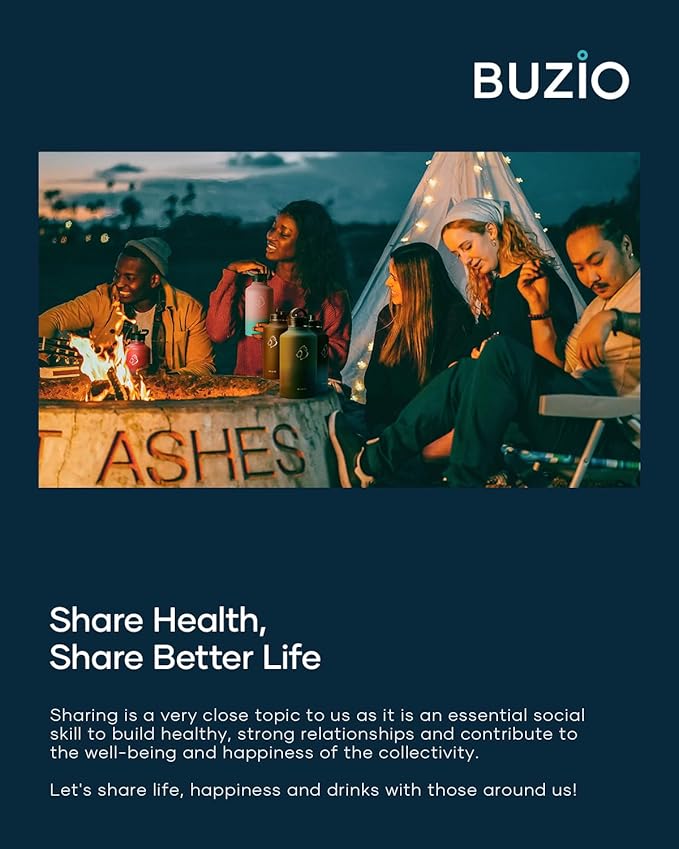 BUZIO 64 oz Water Bottle Insulated with Straw & 3 lid and Carrying Pouch, Leak Proof Half Gallon Stainless Steel Water Flask Jug, Cold for 48 Hrs Double Vacuum Thermo Canteen, BPA-Free, Dark Blue