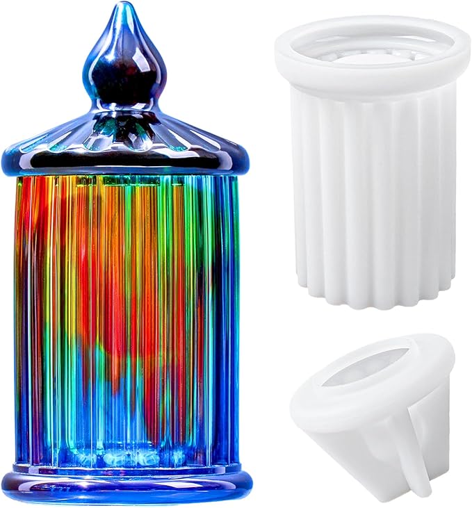 Jar Resin Molds Silicone with Lid Jewelry Storage Box Epoxy Resin Casting Mold for DIY Candle Vessels Pen Holder Cement Mould Cool Vintage Craft Making Candy Container Concrete Moulds Home Decoration