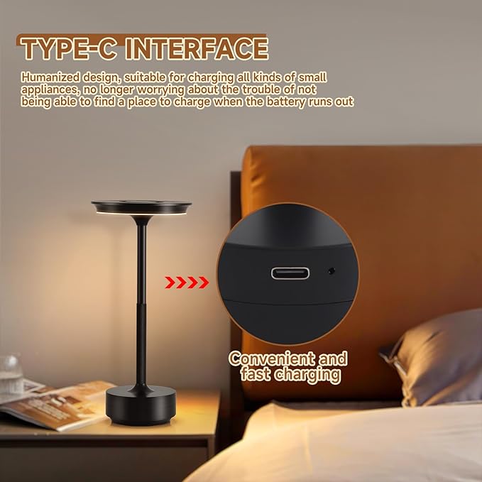 Color-Changing Night Light - Simple and Modern Metal Base Desktop Ambient Light, Bedroom Bedside Light, Meeting Room Decorative Lighting, LED dimmable Night Light (Black)