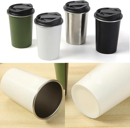 Portable Stainless Steel Coffee Cup with Ceramic Bowl & High-Temperature Silicone, Stainless Steel Water Mug Fashion Design For Concealed Gathering (White2)